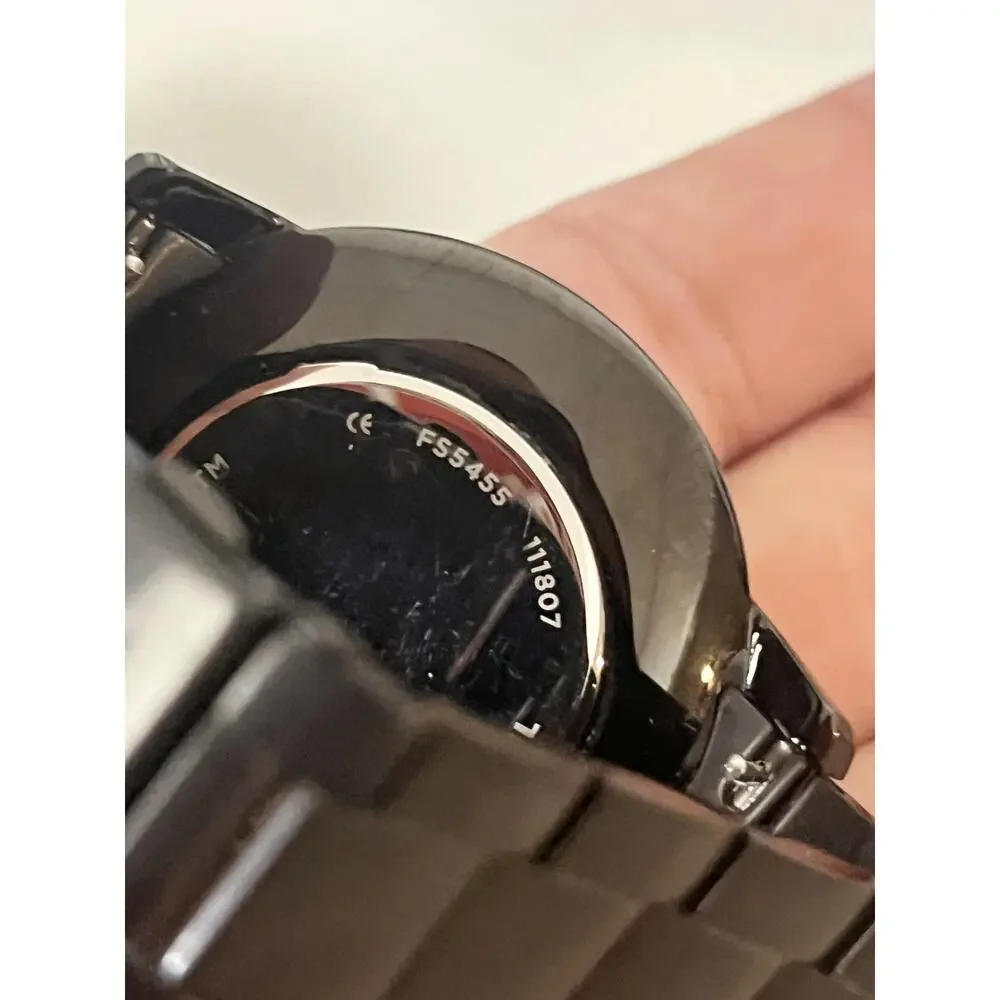 Fossil FS5455 Minimalist Black Steel Men Watch, Slim Waterproof Dress Wristwatch